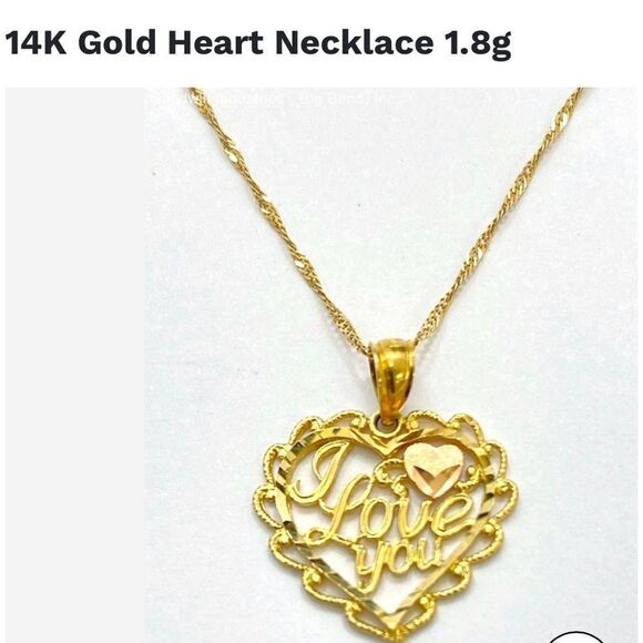 14K Yellow Gold Heart-Shaped "I Love You" Pendant Necklace 1.8 gram - Picture 1 of 5